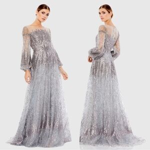 Mac Duggal 20307 Jewel Encrusted Illusion Long Sleeve A-Line Gown Size 14 NWT